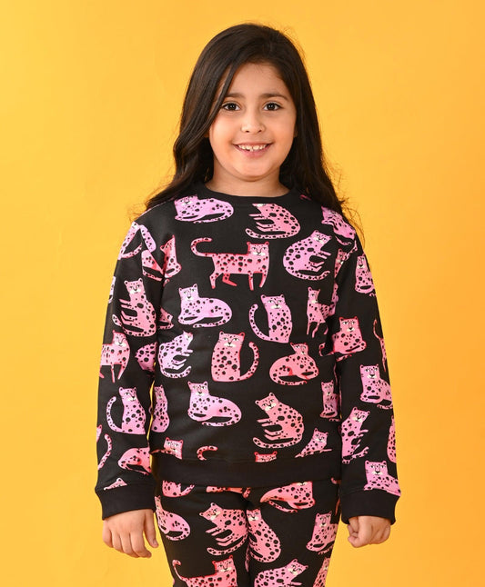FUNNY CATS GIIRLS FLEECE SWEATSHIRT - BLACK - Anthrilo