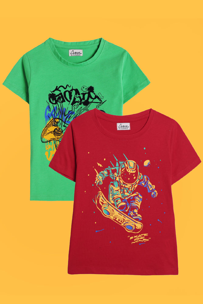 GAMING GREEN AND SKATE RED SHORT SLEEVE T-SHIRT (PACK OF 2) - Anthrilo India