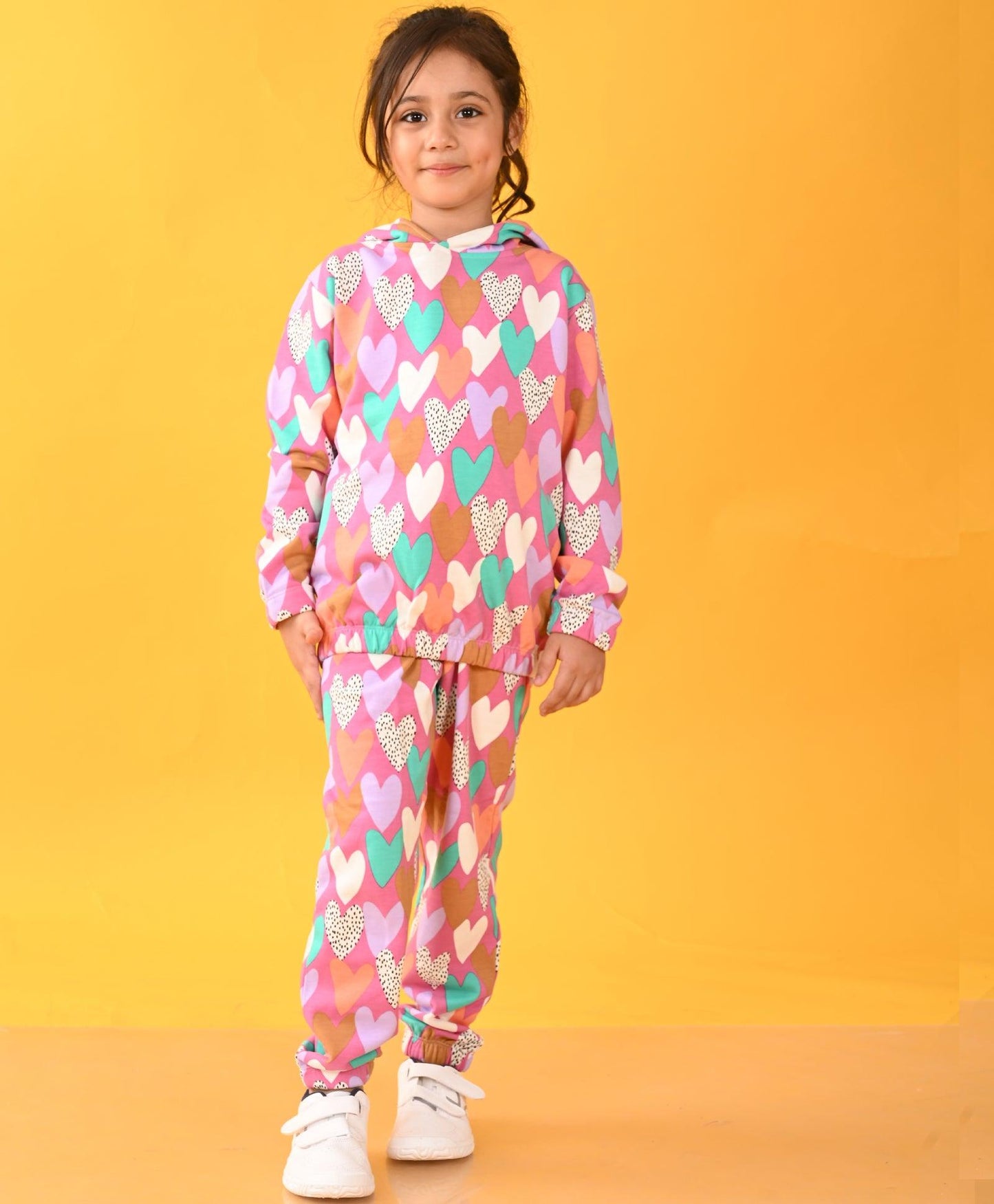 PURPLE HEART FLEECE GIRLS HOODIE JOGGER SET - PURPLE