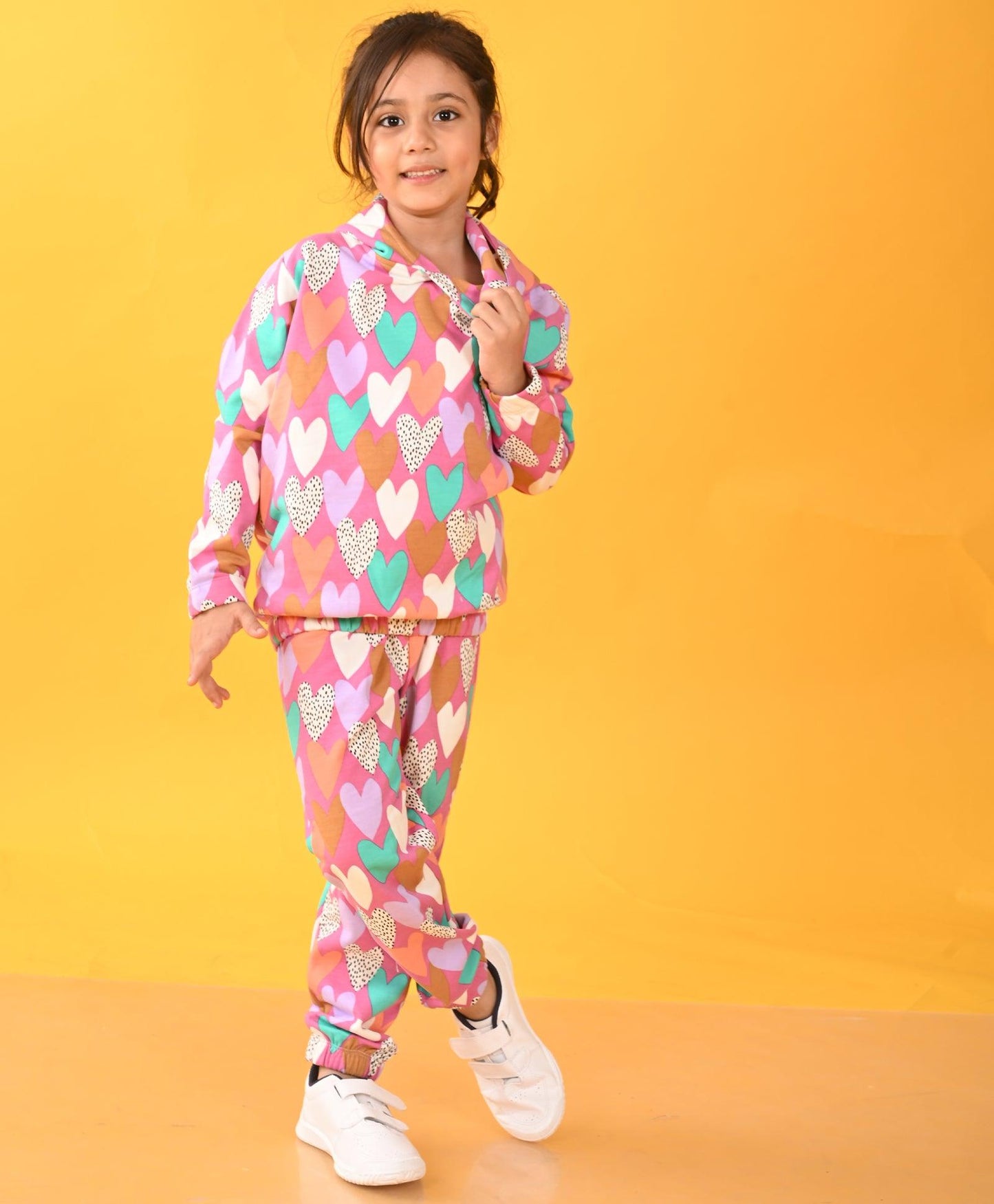 PURPLE HEART FLEECE GIRLS HOODIE JOGGER SET - PURPLE