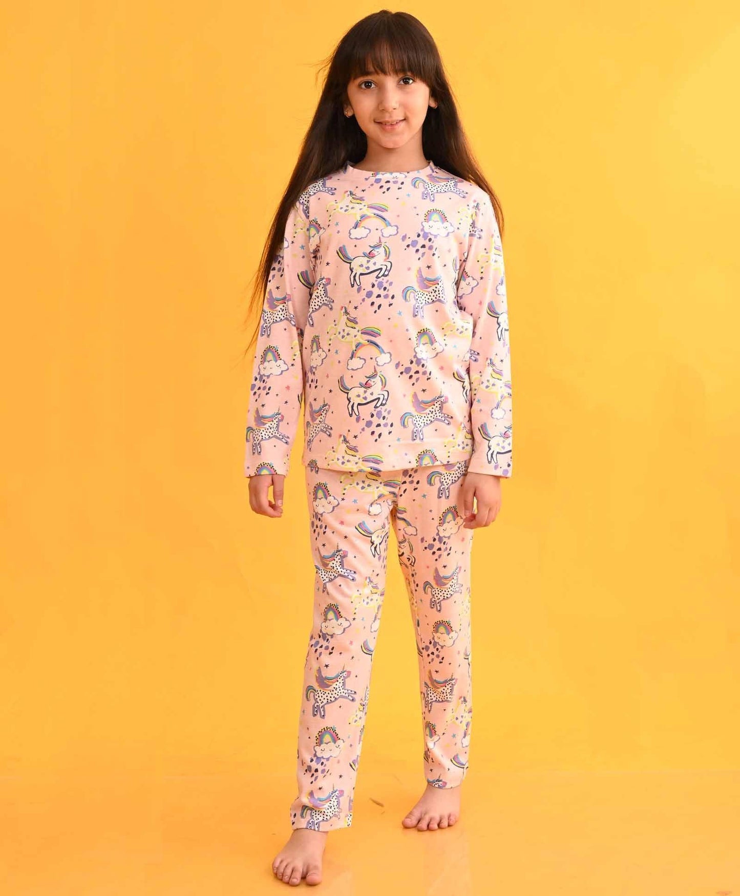 SMILING UNICORN LONG SLEEVES PYJAMA SET - PINK