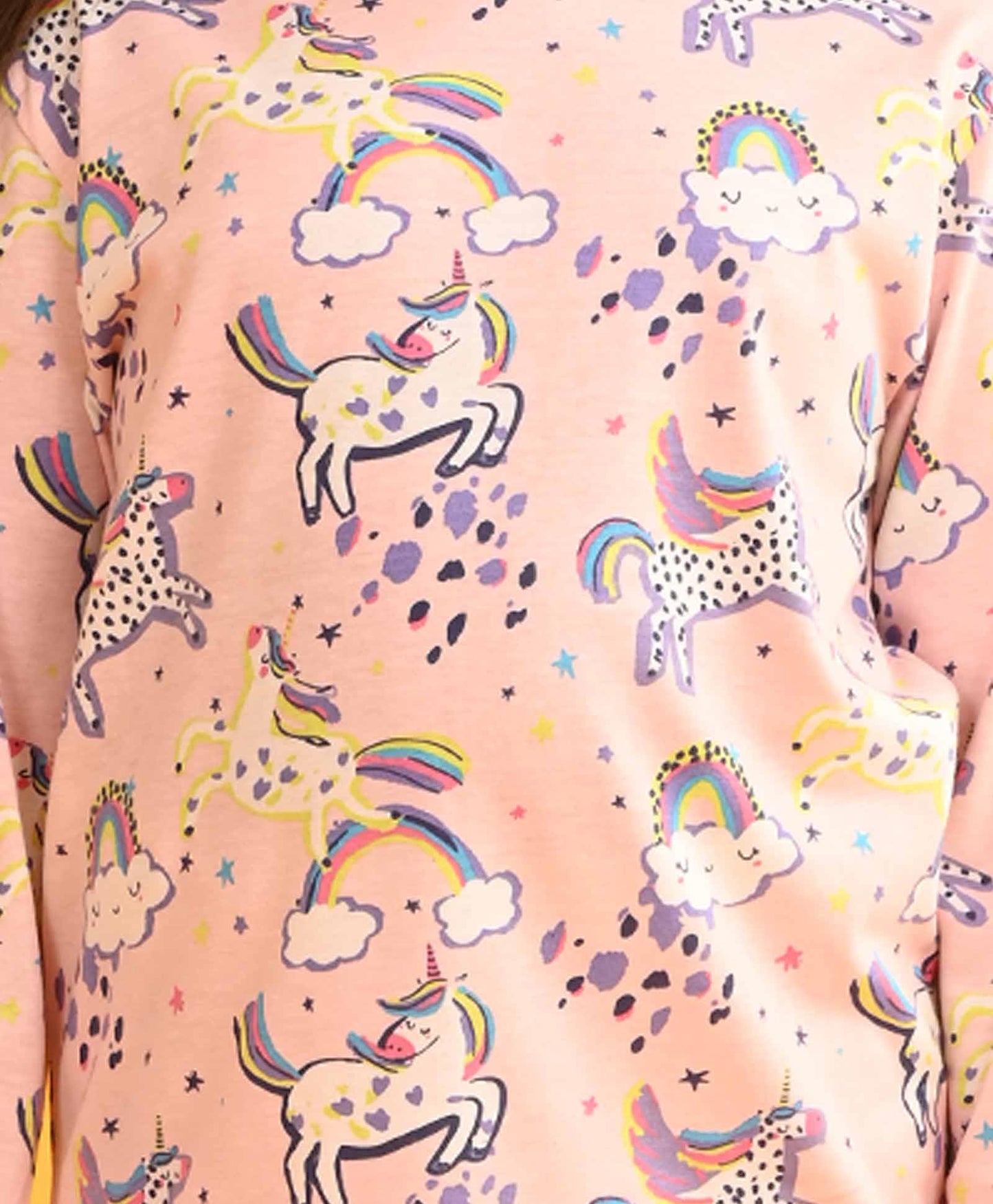 SMILING UNICORN LONG SLEEVES PYJAMA SET - PINK