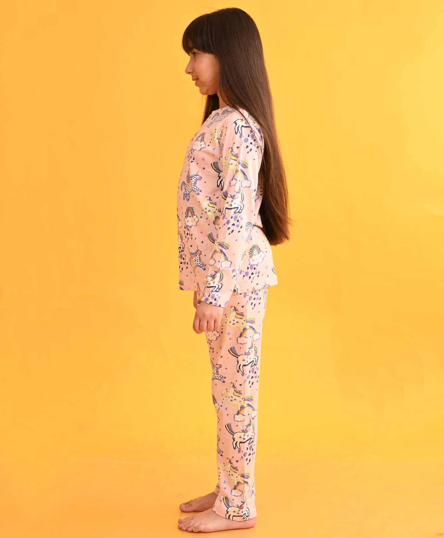 SMILING UNICORN LONG SLEEVES PYJAMA SET - PINK