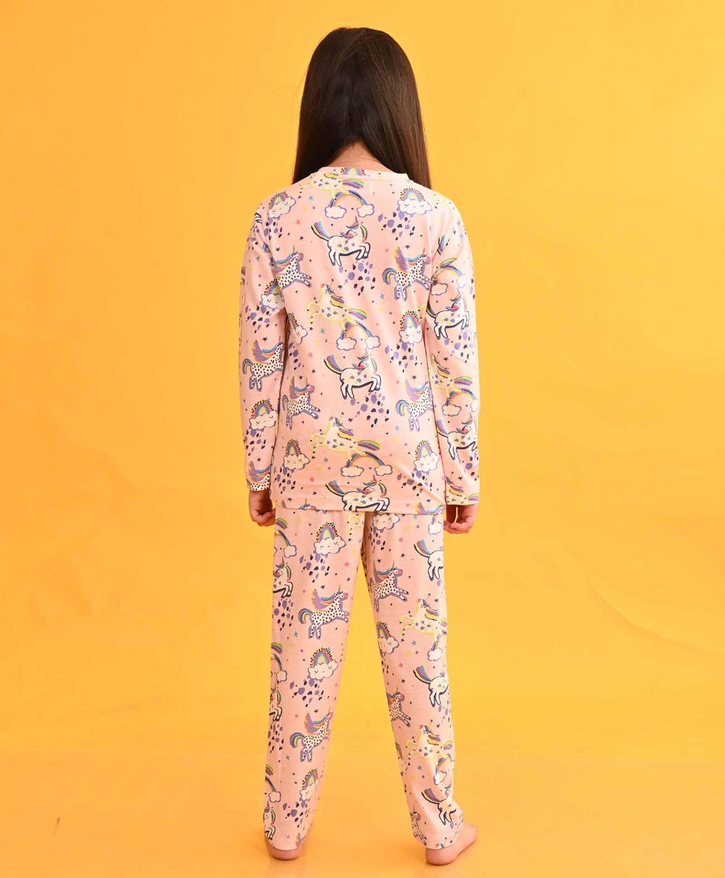 SMILING UNICORN LONG SLEEVES PYJAMA SET - PINK
