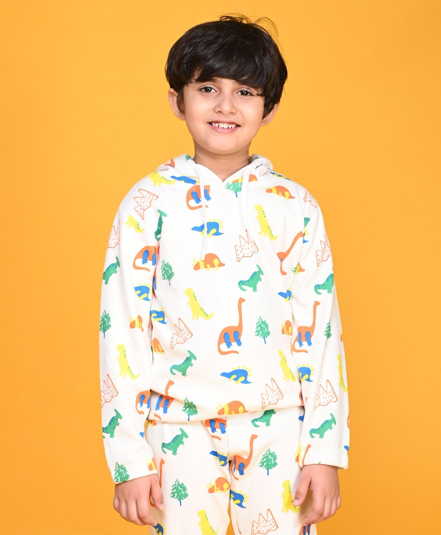 DINOSAUR BOYS QUILTED HOODIE - OFFWHITE