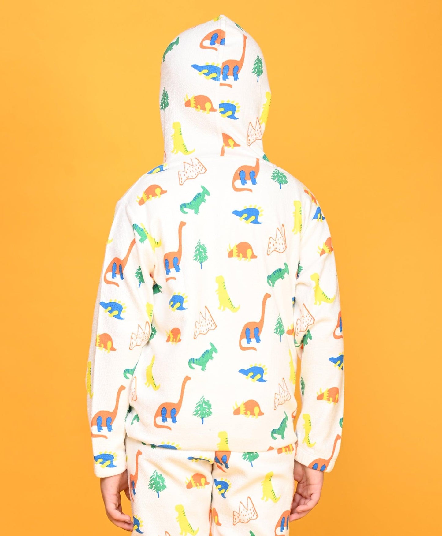 DINOSAUR BOYS QUILTED HOODIE - OFFWHITE
