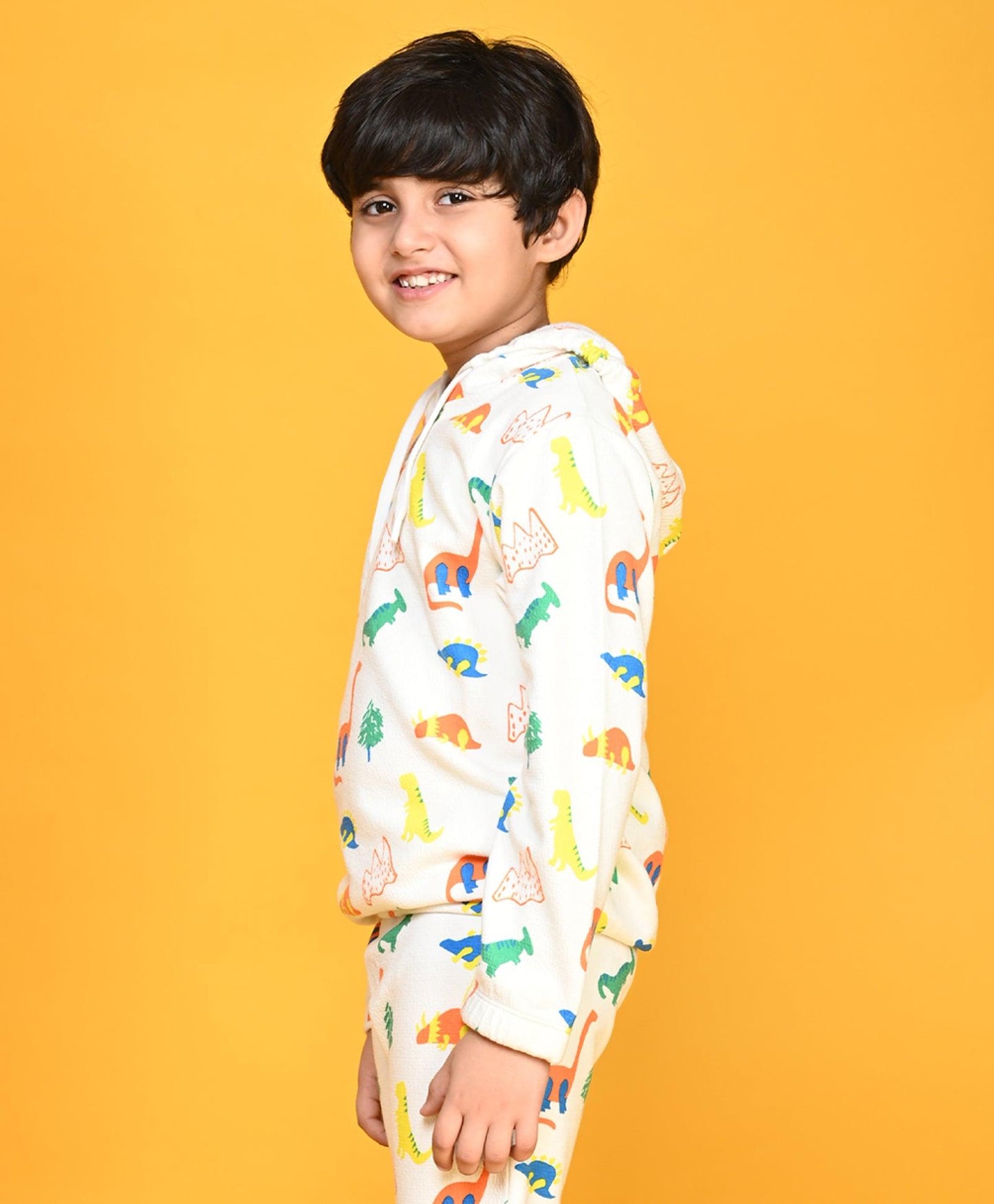 DINOSAUR BOYS QUILTED HOODIE - OFFWHITE
