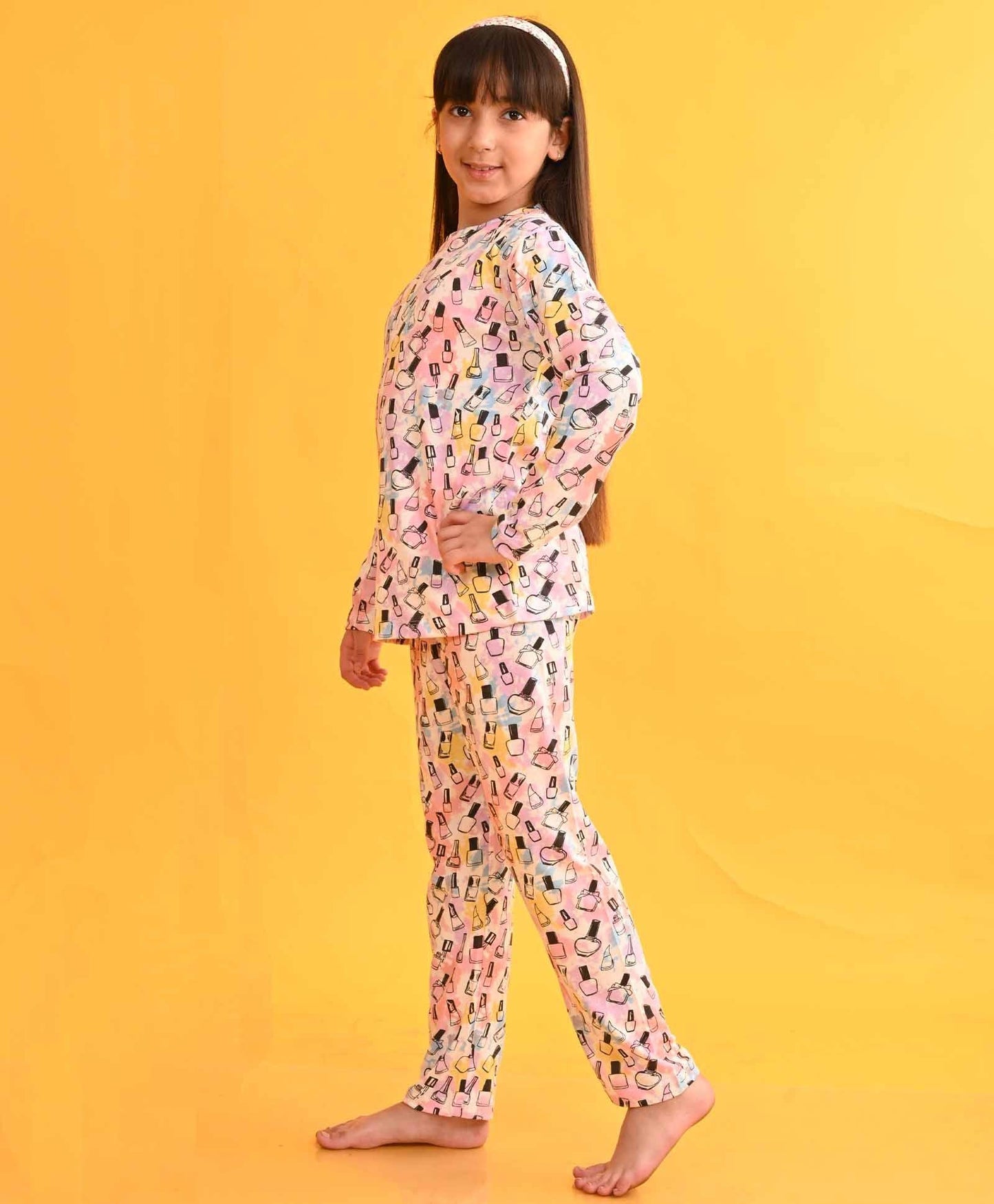 TIE DYE NAIL PAINT LONG SLEEVES PYJAMA SET - WHITE