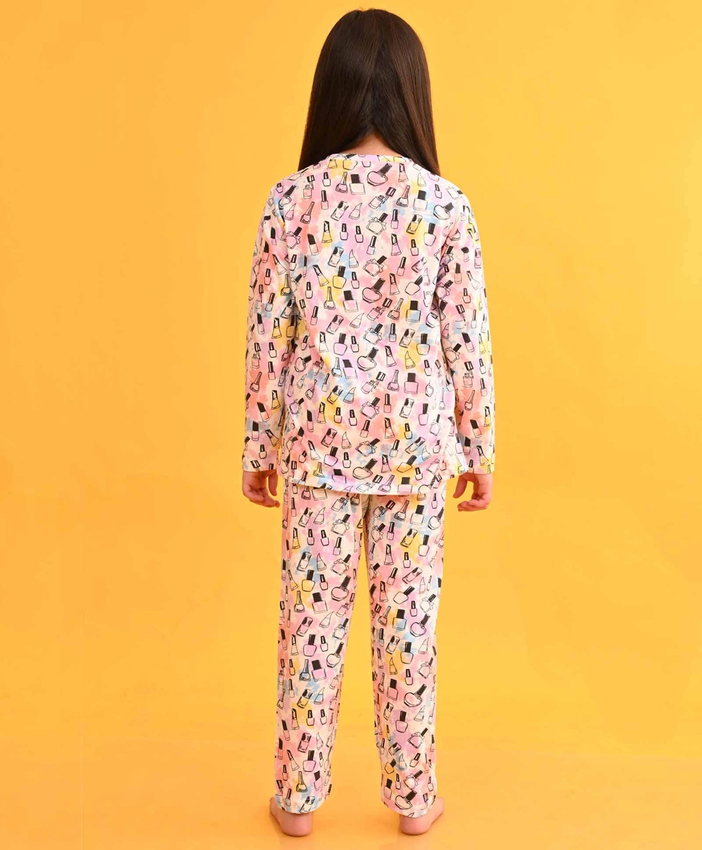TIE DYE NAIL PAINT LONG SLEEVES PYJAMA SET - WHITE