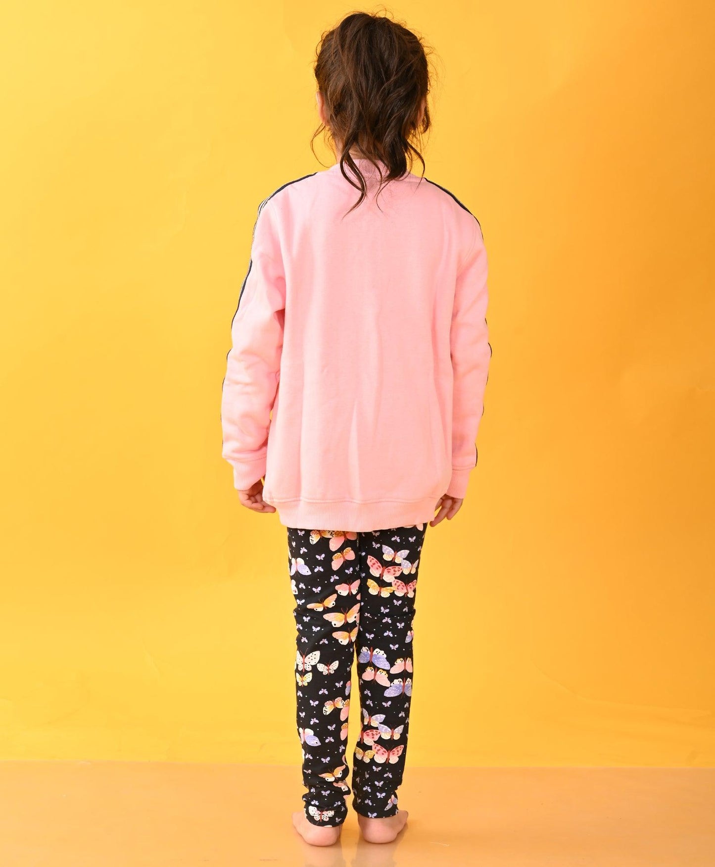 PINK FLEECE ZIP UP BUTTERFLY LEGGINGS SET - PINK / BLACK