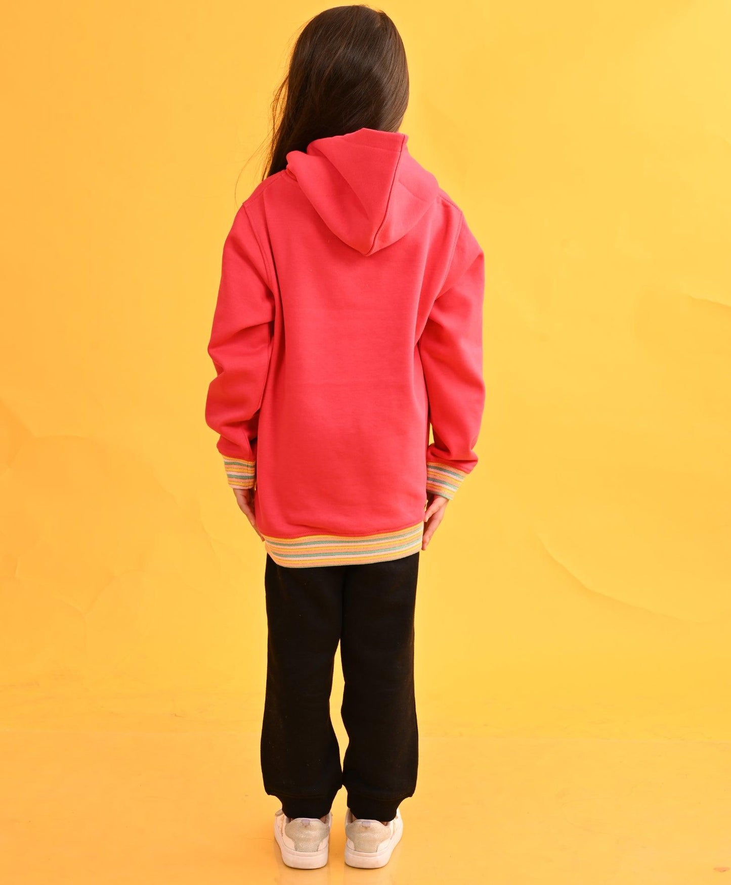 HOT PINK HEART RIBBED FLEECE HOODIE BLACK JOGGER SET - PINK/BLACK