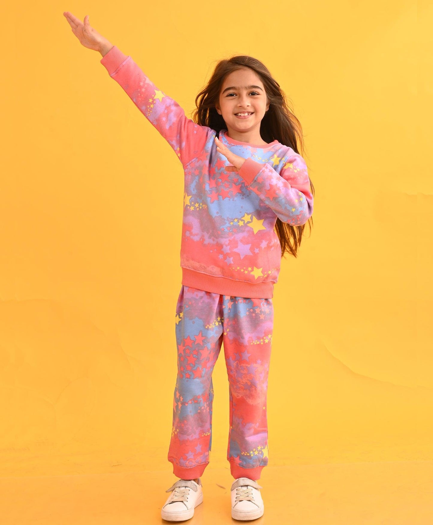 TIE DYE STAR FLEECE SWEATSHIRT JOGGER SET D - PINK - Anthrilo