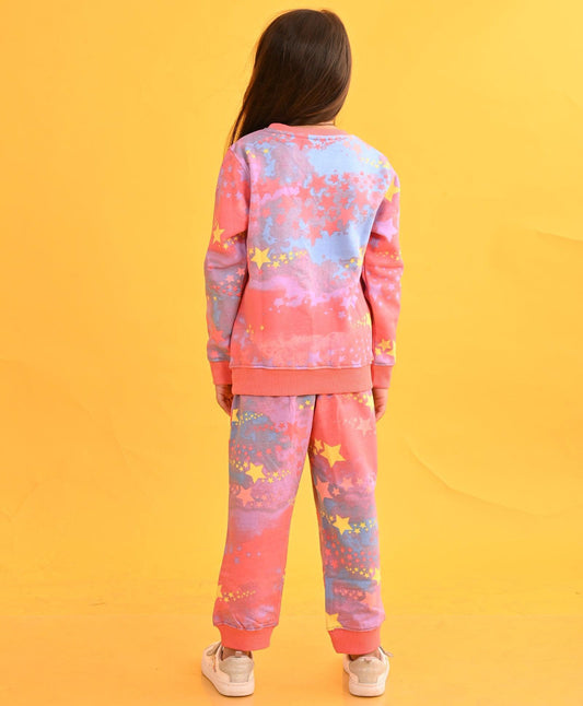 TIE DYE STAR FLEECE SWEATSHIRT JOGGER SET D - PINK - Anthrilo