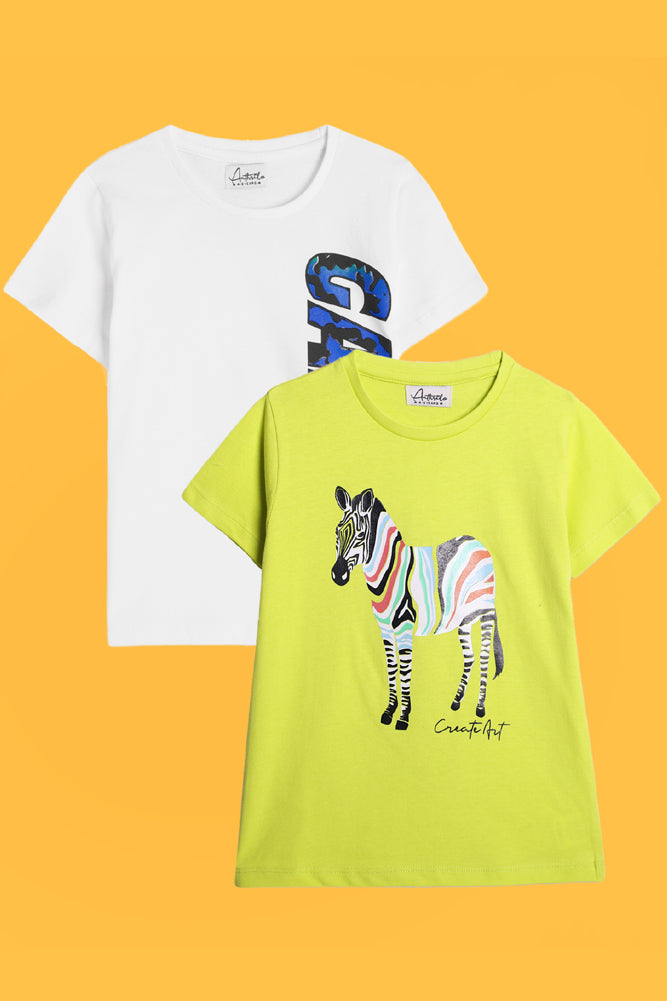 GAMER WHITE AND ZEBRA CREATE ART SHORT SLEEVE T-SHIRT (PACK OF 2) - Anthrilo India