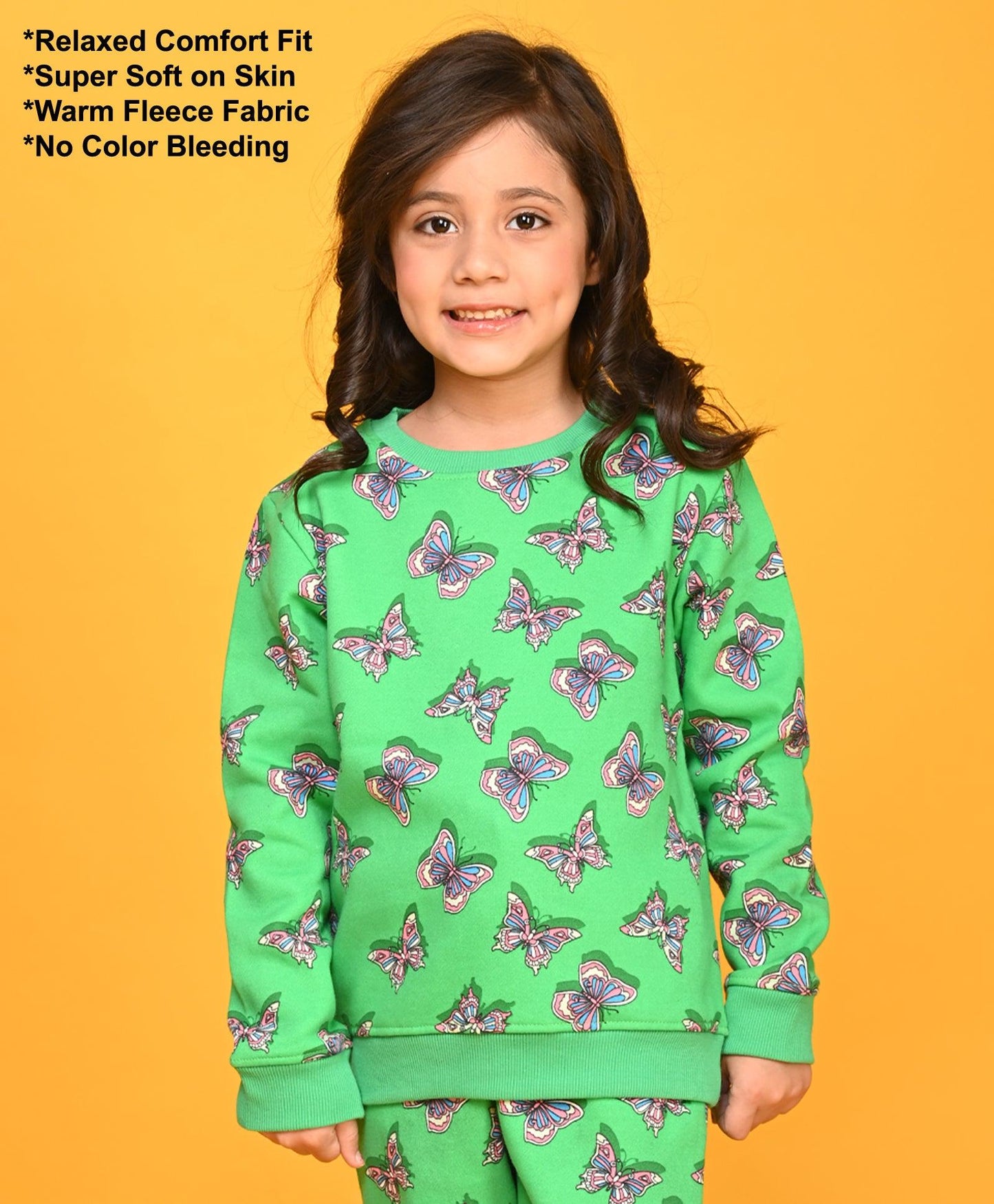 BUTTERFLY DARK GREEN FLEECE SWEATSHIRT - GREEN