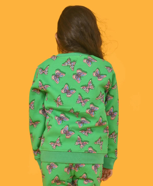 BUTTERFLY DARK GREEN FLEECE SWEATSHIRT - GREEN - Anthrilo