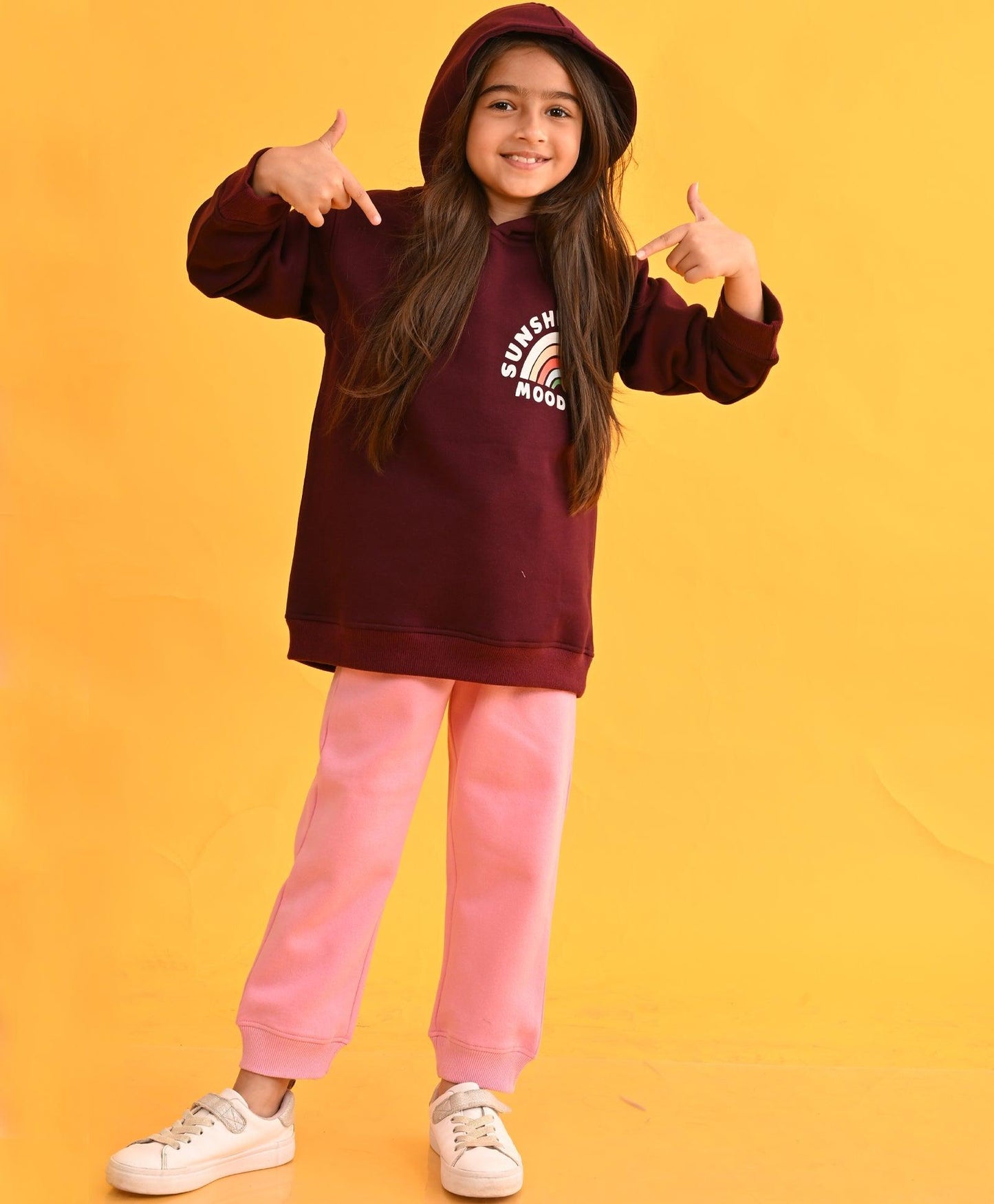 SUNSHINE MEHROON FLEECE HOODIE PINK JOGGER SET - MEHROON/PINK