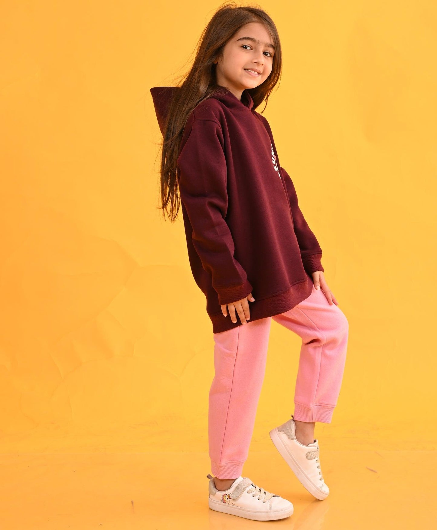 SUNSHINE MEHROON FLEECE HOODIE PINK JOGGER SET - MEHROON/PINK