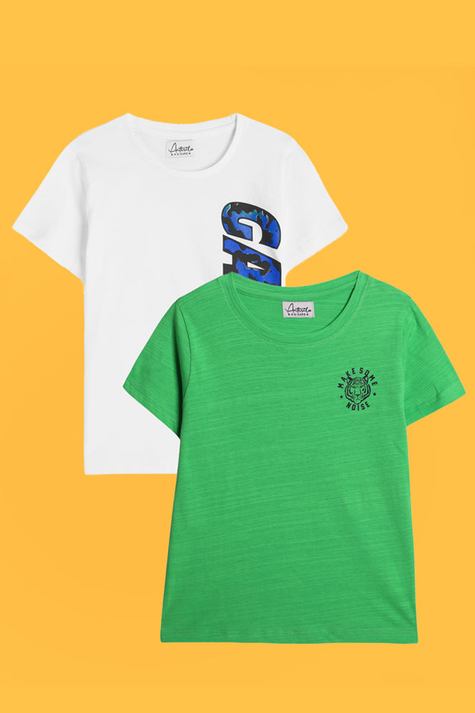 GAMER WHITE AND MAKE SOME NOISE GREEN SHORT SLEEVE T-SHIRT (PACK OF 2) - Anthrilo India