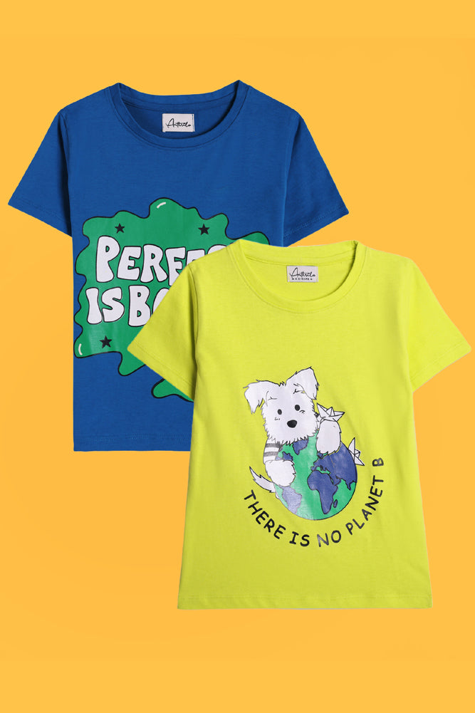 PERFECT IS BORING BLUE AND PLANET B SHORT SLEEVE T-SHIRT (PACK OF 2) - Anthrilo India