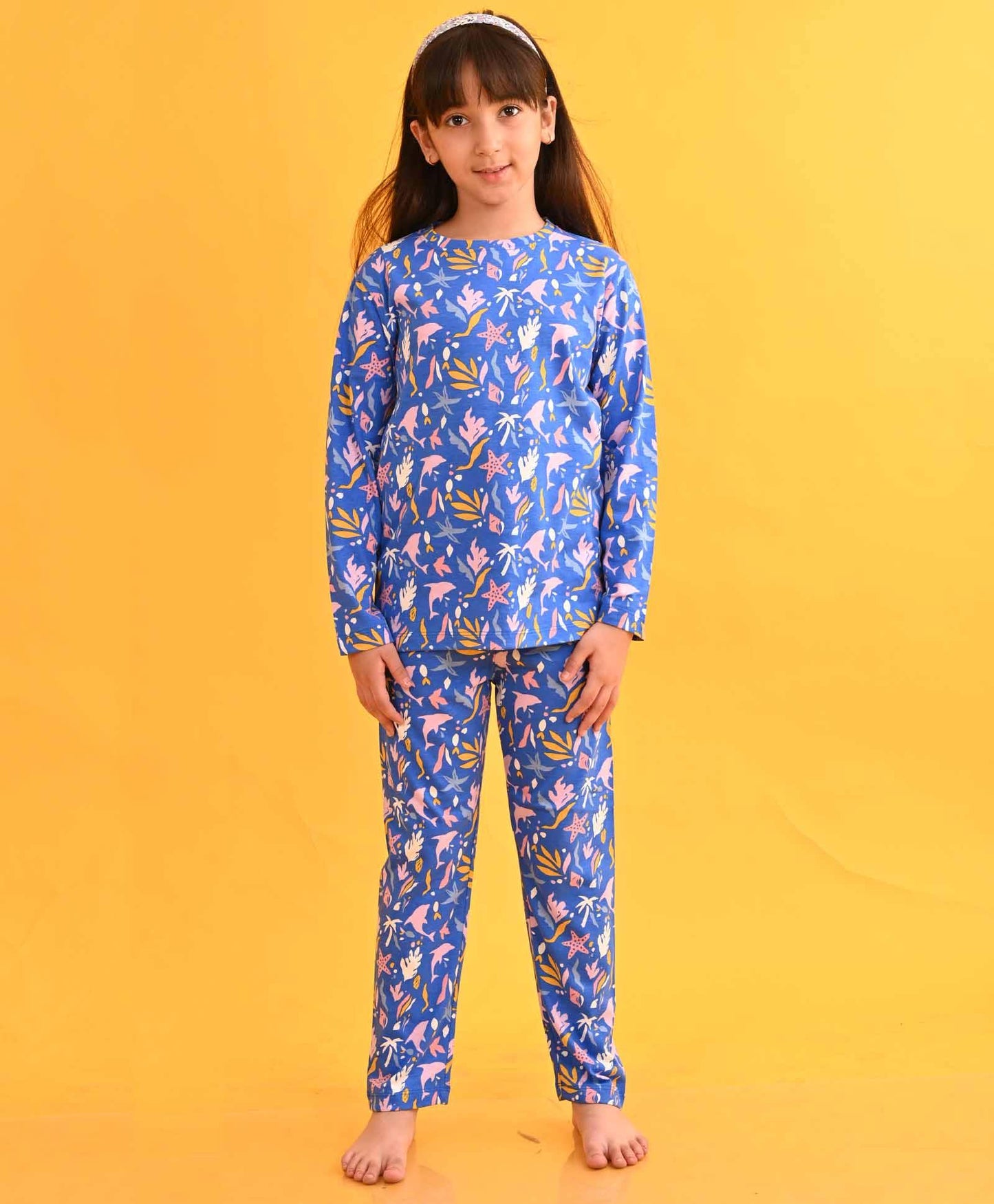 SEA WORLD LONG SLEEVES GIRLS PYJAMA SET - BLUE