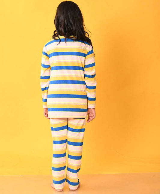 PINK ROYAL YELLOW STRIPED LONG SLEEVES GIRLS PYJAMA SET - Anthrilo