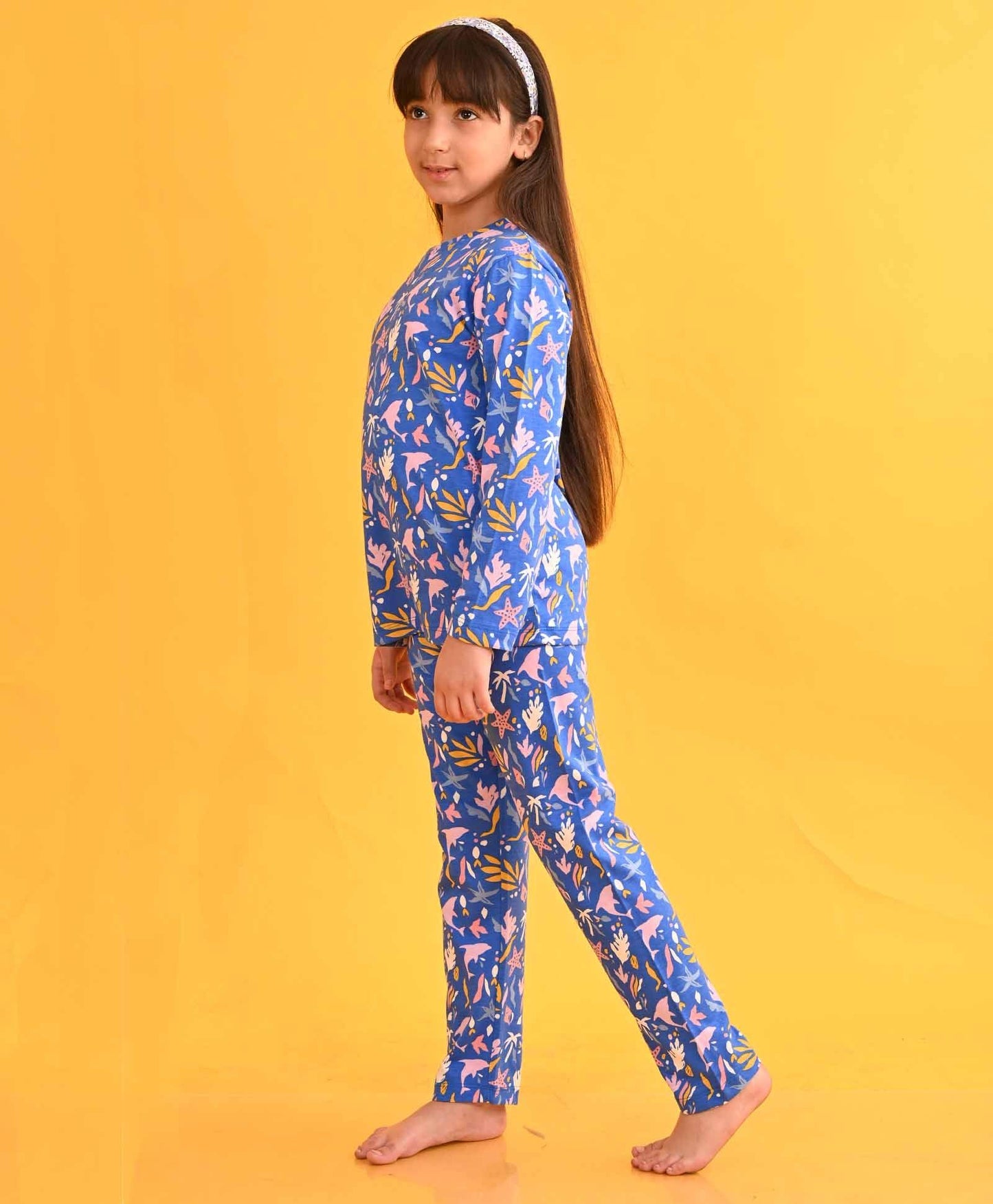 SEA WORLD LONG SLEEVES GIRLS PYJAMA SET - BLUE
