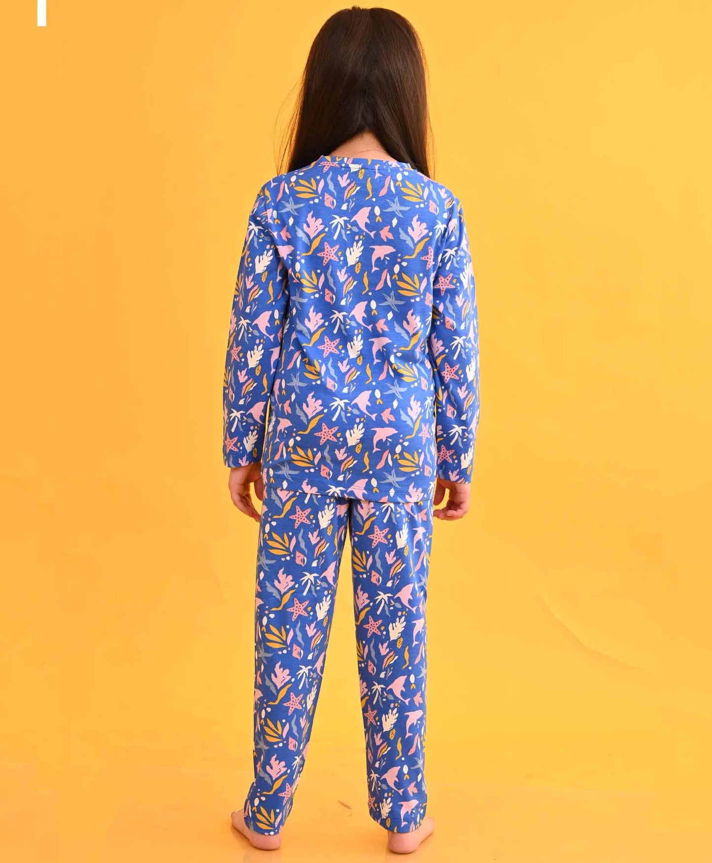 SEA WORLD LONG SLEEVES GIRLS PYJAMA SET - BLUE