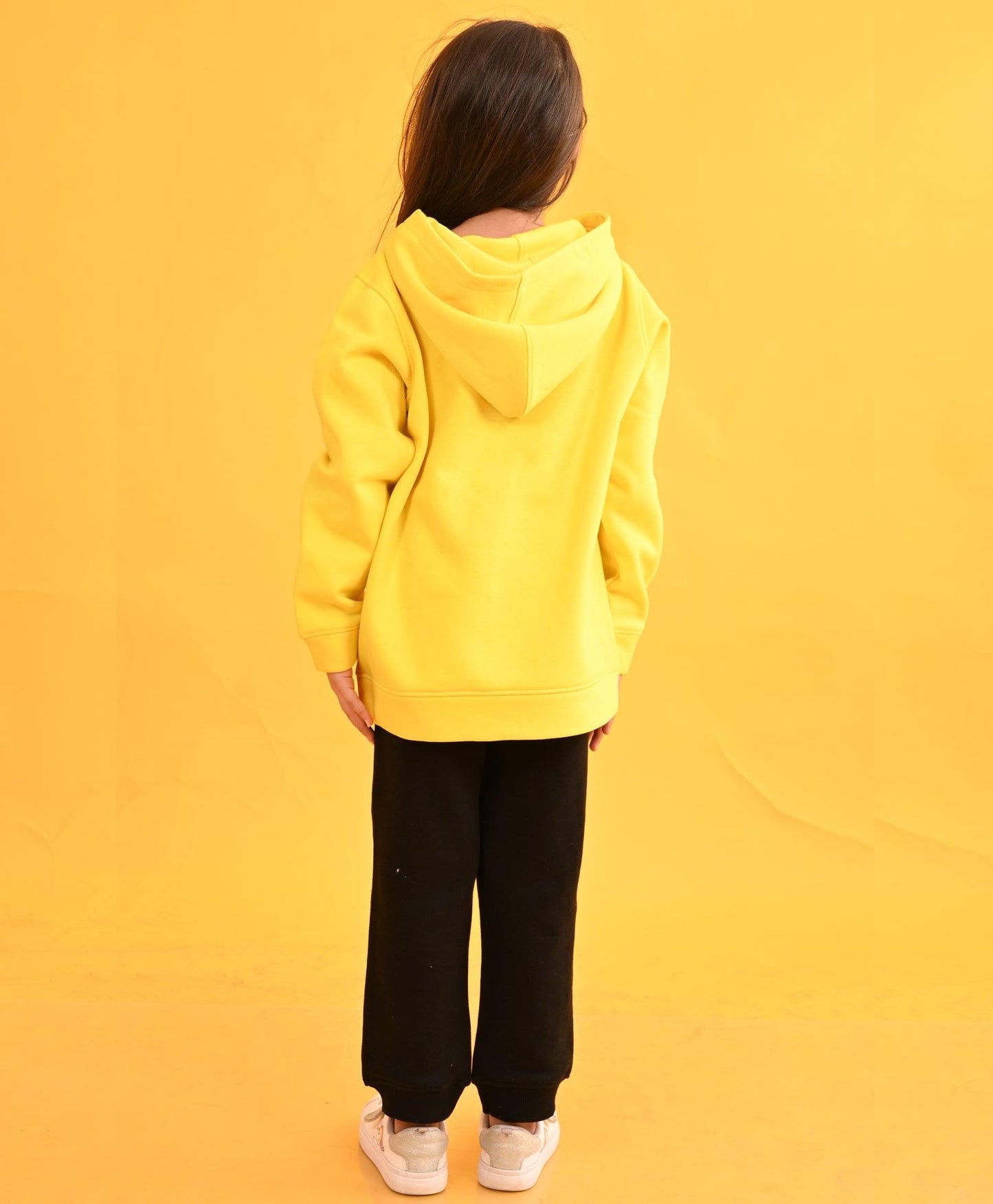 SPORTY COLLECTION YELLOW GIRLS HOODIE BLACK FLEECE JOGGER SET - YELLOW / BLACK