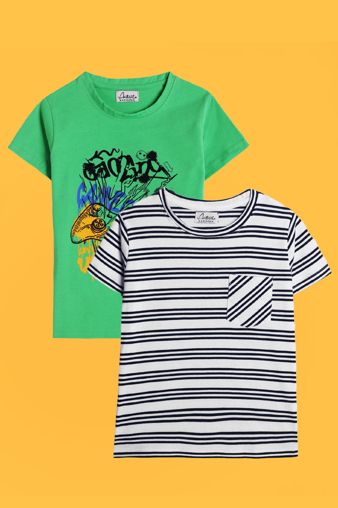 GAMING GREEN AND BLUE STRIPES SHORT SLEEVE T-SHIRT (PACK OF 2) - Anthrilo India