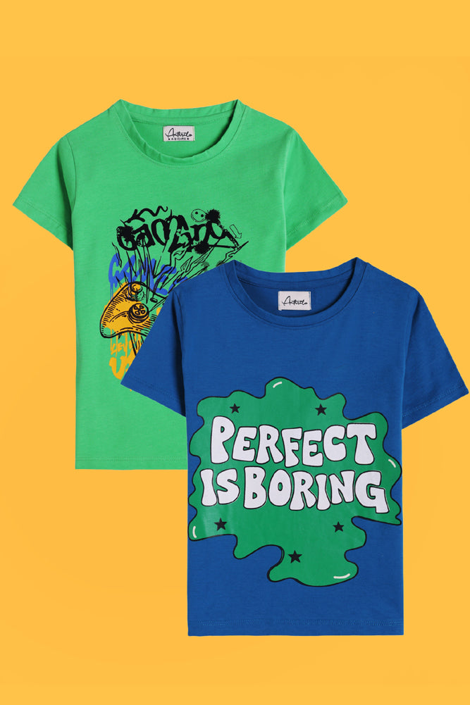 GAMING GREEN AND PERFECT IS BORING SHORT SLEEVE T-SHIRT (PACK OF 2) - Anthrilo India