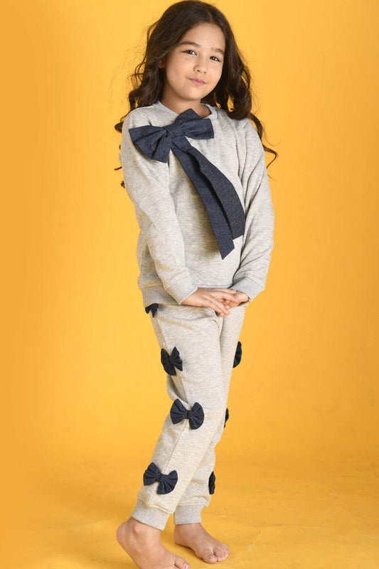 DENIM BOW FLEECE SWEATSHIRT - ECRU MELANGE - Anthrilo Design House