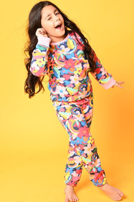 FUN FLORAL FLEECE SWEATSHIRT JOGGER SET - PINK - Anthrilo Design House