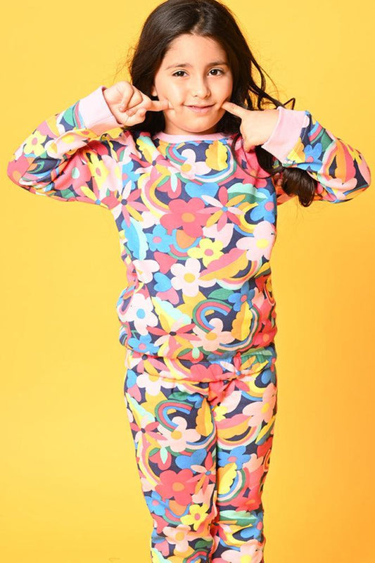 FUN FLORAL FLEECE SWEATSHIRT - PINK - Anthrilo Design House