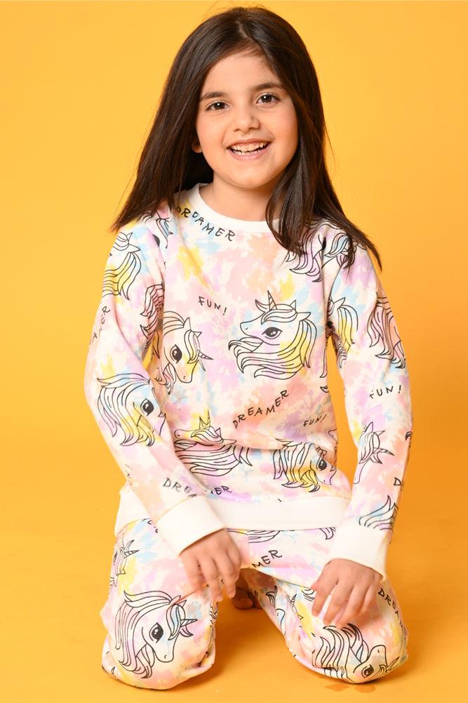 UNICORN TIE DYE FLEECE SWEATSHIRT JOGGER SET - WHITE - Anthrilo Design House