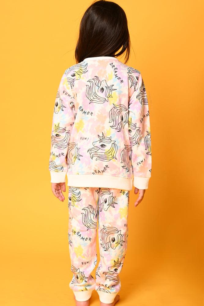 UNICORN TIE DYE FLEECE SWEATSHIRT JOGGER SET - WHITE - Anthrilo Design House