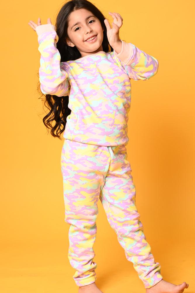 CAMOUFLAGE FLEECE GIRLS SWEATSHIRT JOGGER SET - PINK - Anthrilo Design House