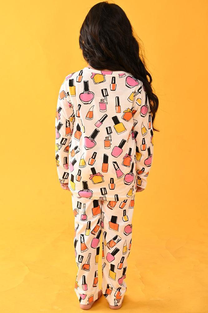 NAIL PAINT LONG SLEEVES PYJAMA SET - WHITE - Anthrilo Design House