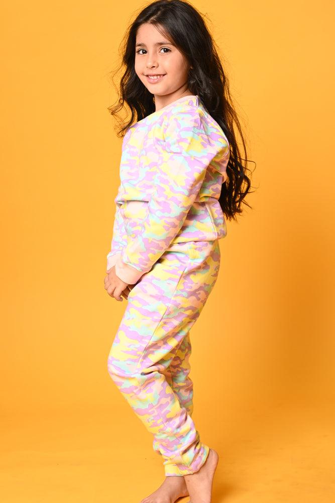 CAMOUFLAGE FLEECE GIRLS SWEATSHIRT JOGGER SET - PINK - Anthrilo Design House