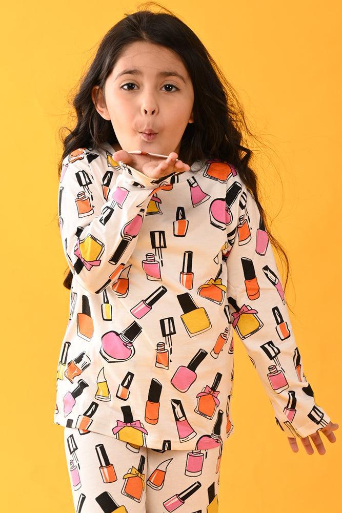 NAIL PAINT LONG SLEEVES PYJAMA SET - WHITE - Anthrilo Design House
