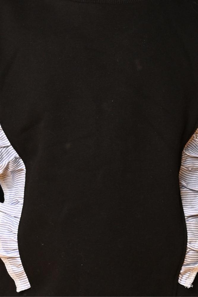 BLACK PIN STRIPES RUFFLES FLEECES SWEATSHIRT - BLACK - Anthrilo Design House