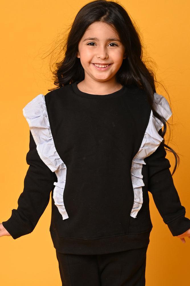 BLACK PINSTRIPE FLEECE SWEATSHIRT JOGGER SET - BLACK - Anthrilo Design House