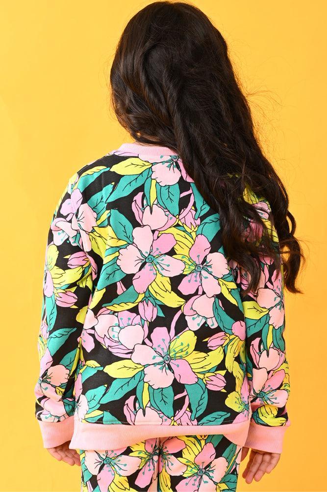 PURPLE SHADES FLORAL FLEECE SWEATSHIRT - BLACK - Anthrilo Design House