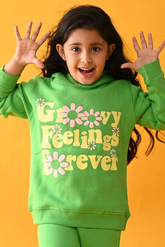 GROOVY FEELINGS FLEECE HOODIE JOGGER SET - GREEN - Anthrilo Design House