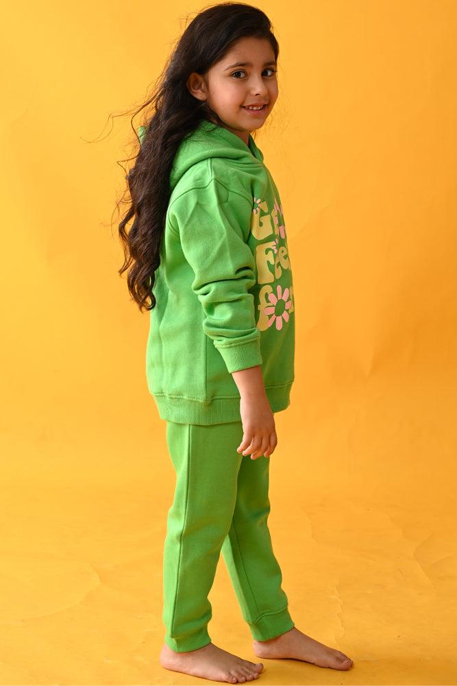 GROOVY FEELINGS FLEECE HOODIE JOGGER SET - GREEN - Anthrilo Design House