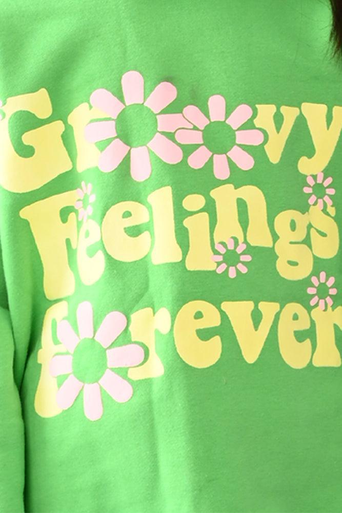 GROOVY FEELINGS FLEECE HOODIE SWEATSHIRT - GREEN - Anthrilo Design House