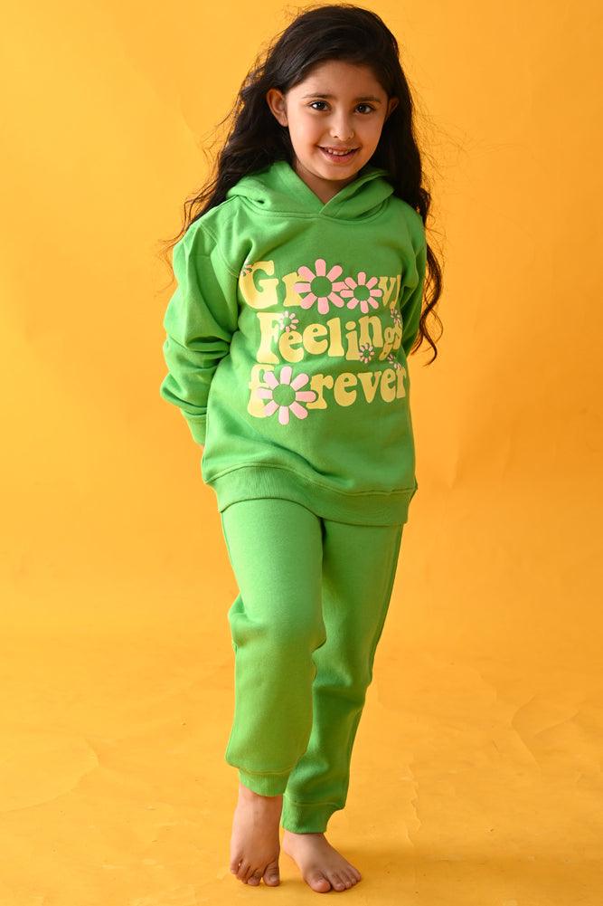 GROOVY FEELINGS FLEECE HOODIE JOGGER SET - GREEN - Anthrilo Design House