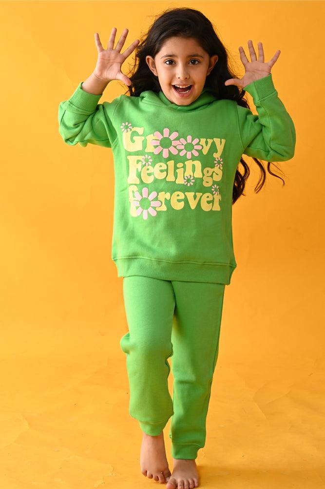 GROOVY FEELINGS FLEECE HOODIE JOGGER SET - GREEN - Anthrilo Design House