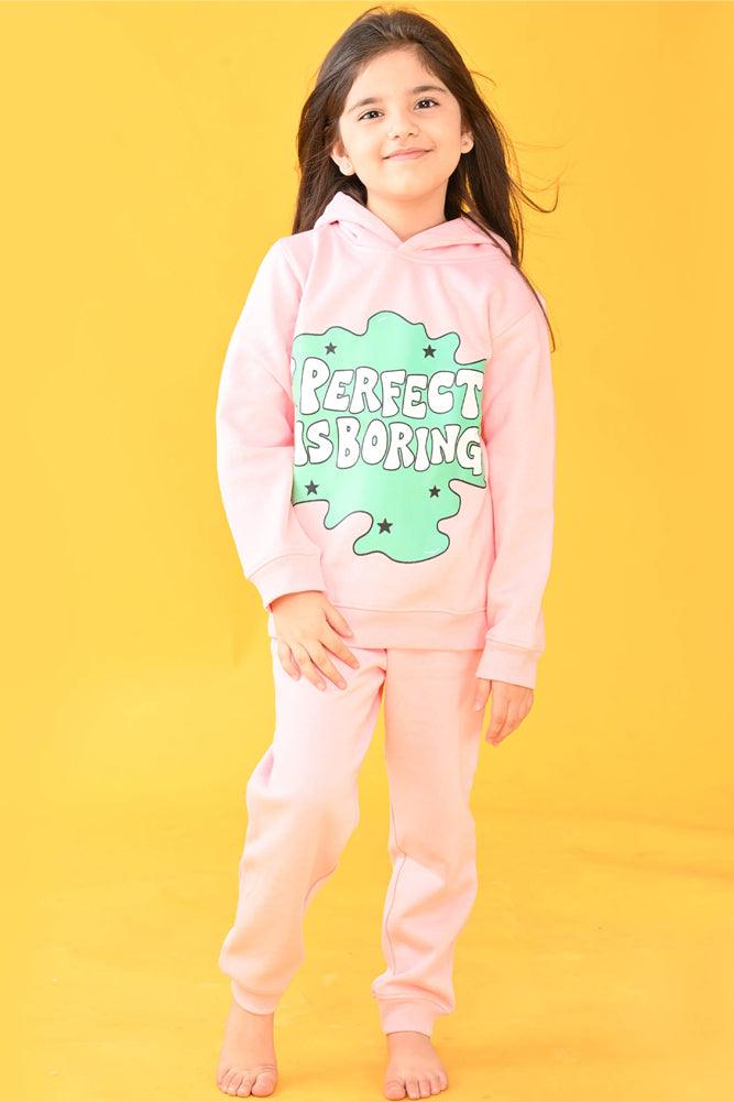 PERFECT IS BORING GIRLS FLEECE HOODIE JOGGER SET - PINK - Anthrilo Design House