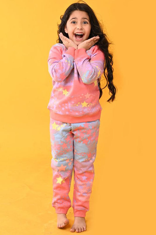 TIE DYE STAR FLEECE SWEATSHIRT JOGGER SET - PINK - Anthrilo Design House